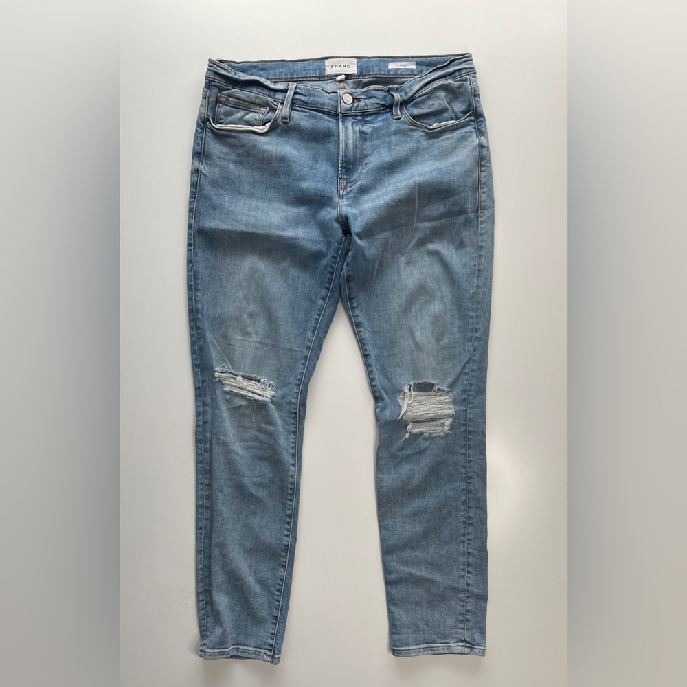 FRAME Le Garcon Boyfriend Jean Womens 29 (32x28) Distressed Organic Stretch